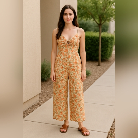 Small Floral Jumpsuit Flowy Wide Legged Y2k 90s Fall Vintage Inspired Hippie - Picture 1 of 5